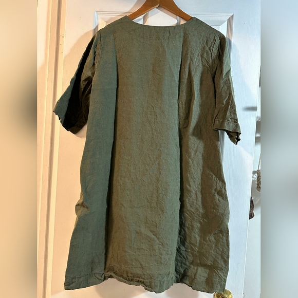100% Linen forest green mini dress | size XL - Picture 3 of 7